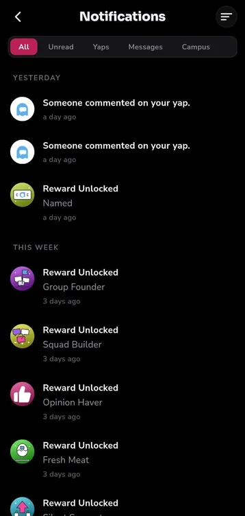 The notifications screen.